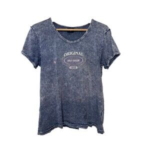 harley davidson Blue Acid Wash vintage Women's XLarge Babydoll Worn Tshirt Miami